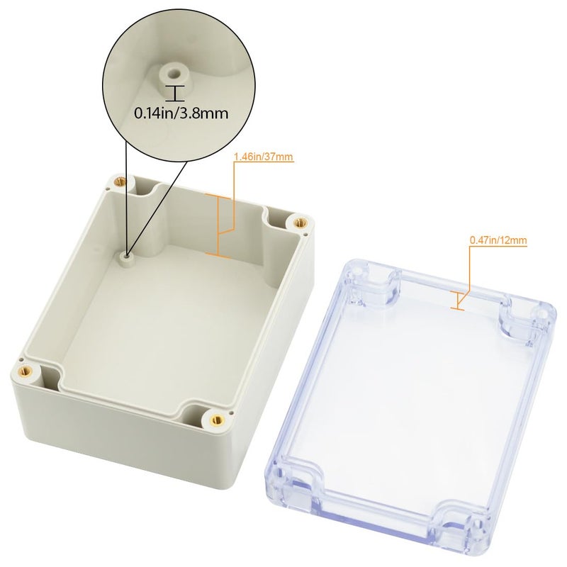 LeMotech ABS Plastic Junction Box, Dustproof Waterproof IP65 Electrical Box - Universal Project Enclosure Grey, with PC Transparent/Clear Cover 4.53 x 3.54 x 2.16 inch (115 x 90 x 55 mm) - Image 4